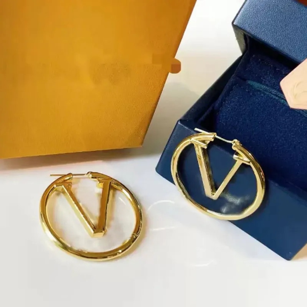 Fashion Designer 18K Gold Plated V Hoop Earrings - Picture 2 of 11